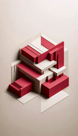 A geometric minimalist poster in crimson-red, Ai generated image