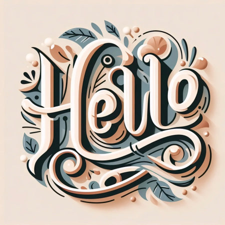 A Hello creative typography art print, Ai generated image