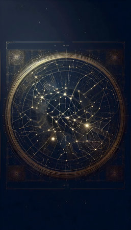 An astronomical chart art print, Ai generated image