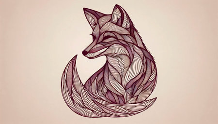 A stylized line art portrait of a fox, Ai generated image
