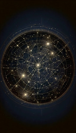 An astronomical chart art print, Ai generated image