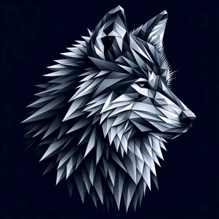 A polygonal wolf artwork, Ai generated image