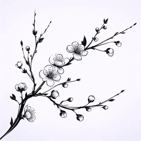 A cherry blossoms branch line art, Ai generated imageの写真素材