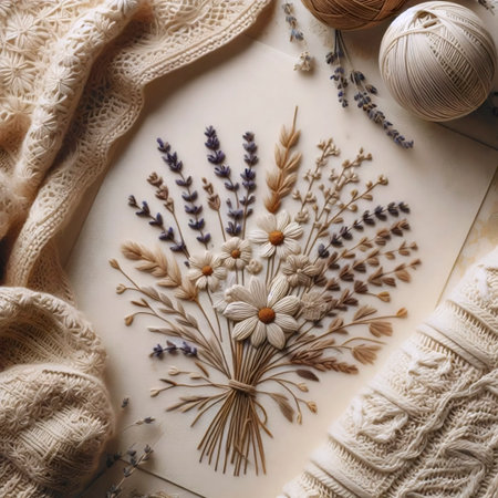 A knitted pattern botanical artworkの写真素材