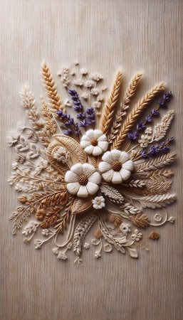 A knitted pattern botanical artwork, Ai generated imageの写真素材