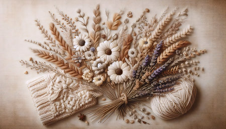 A knitted pattern botanical artwork, Ai generated imageの写真素材