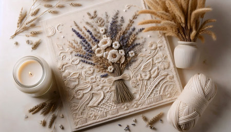 A knitted pattern botanical artwork, Ai generated image