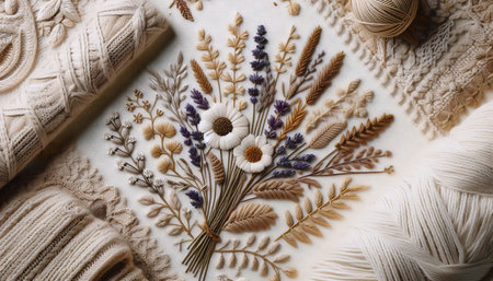 A knitted pattern botanical artwork, Ai generated image