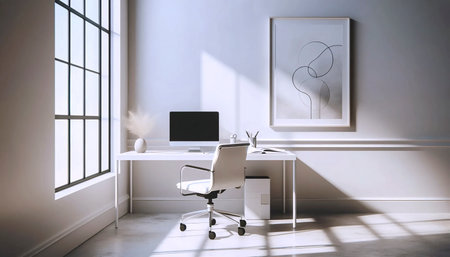 A bright and airy minimalist workspace, Ai generated image