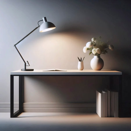 An elegant neutral workspace, Ai generated imageの写真素材