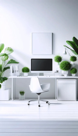 A calm minimalist workspace, Ai generated imageの写真素材