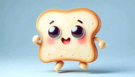 A happy toast character kawaii illustration, Ai generated image