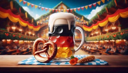 A German flag in Oktoberfest celebration, Ai generated imageの写真素材