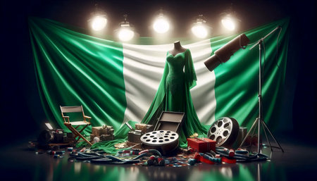 A Nigerian flag in vibrant Nollywood film culture, Ai generated imageの写真素材
