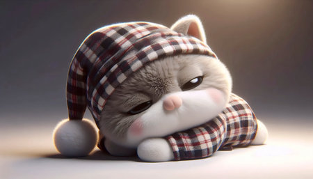 A 3D plush style cat in pajamas character, Ai generated imageの写真素材