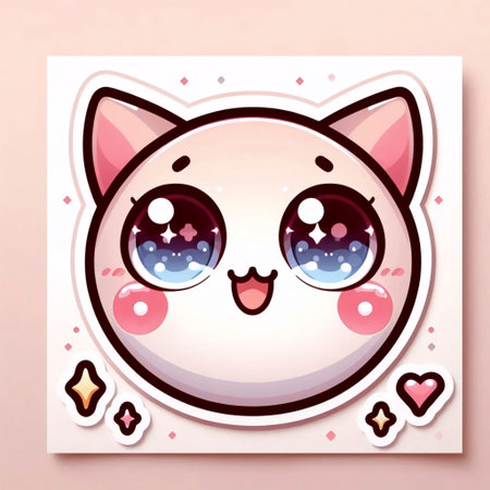 A kawaii style cat with blush cheeks sticker, Ai generated imageの写真素材
