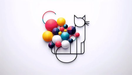 A minimalist geometric cat and balloon print, Ai generated imageの写真素材