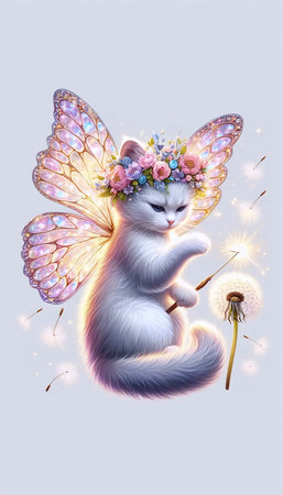 A magical fairy cat in an enchanted forest sticker, Ai generated imageの写真素材
