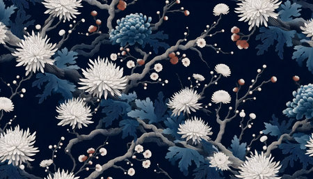 A Japanese floral pattern dark blue coral seamless design, Ai generated imageの写真素材