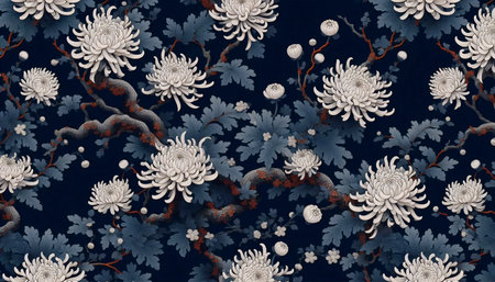A Japanese floral pattern dark blue coral seamless design, Ai generated imageの写真素材