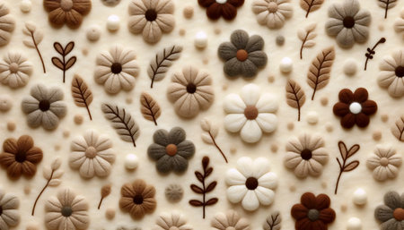 A boho felt floral pattern with beige-brown flowers, Ai generated imageの写真素材