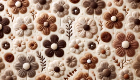 A boho felt floral pattern with beige-brown flowers, Ai generated imageの写真素材
