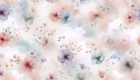 A pattern with delicate watercolor flowers in pastel tones, Ai generated imageの写真素材