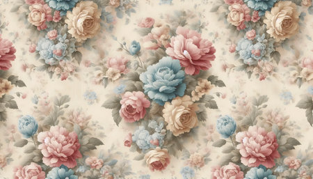 A Grand Millennial pattern Pastel Floral Vintage Chic, Ai generated imageの写真素材