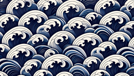 A Japanese wave pattern Asian art seamless design, Ai generated imageの写真素材