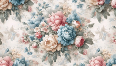 A Grand Millennial pattern Pastel Floral Vintage Chic, Ai generated imageの写真素材