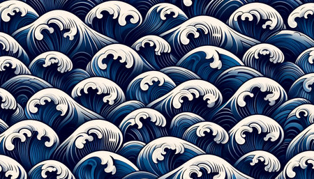 A Japanese wave pattern Asian art seamless design, Ai generated image