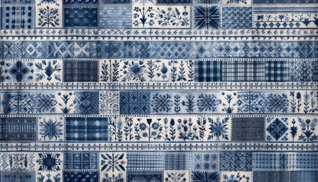 Vintage cotton fabric 1800s collection Vintage Blues seamless pattern, Ai generated imageの写真素材