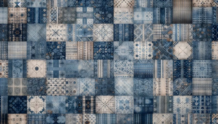 Vintage cotton fabric 1800s collection Vintage Blues seamless pattern, Ai generated image