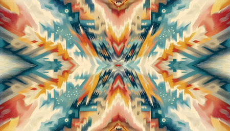 A Desert Mirage Ikat bright boho ethnic texture seamless pattern, Ai generated image