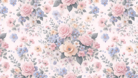 A pastel floral print seamless pattern, Ai generated image