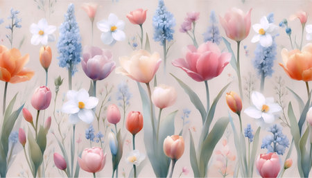 A gentle watercolor flowers for Spring crafts seamless pattern, Ai generated imageの写真素材