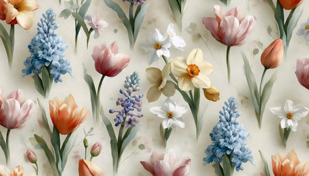A gentle watercolor flowers for Spring crafts seamless pattern, Ai generated imageの写真素材
