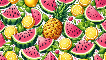 A juicy tropical fruit seamless pattern, Ai generated image