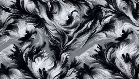 A high-contrast black and white fluid abstract seamless pattern, Ai generated imageの写真素材