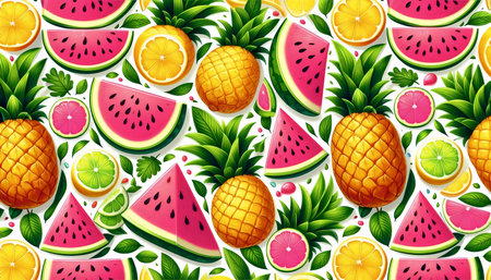 A juicy tropical fruit seamless pattern, Ai generated image