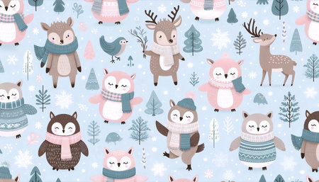 A sweet Nordic winter animals seamless pattern, Ai generated image