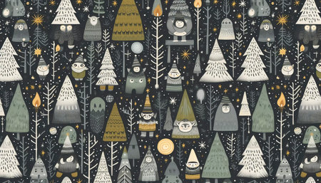 A Nordic fairy tale forest seamless pattern, Ai generated image