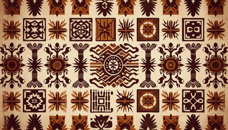 A classic African wax print with adinkra symbols seamless pattern, Ai generated image