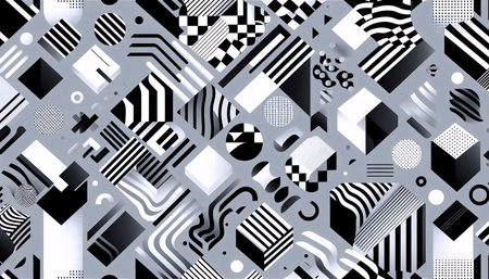 A graphic black and white Memphis-inspired seamless pattern, Ai generated image