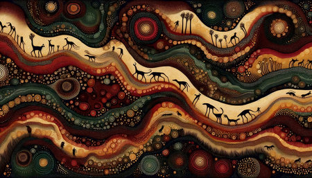 A watercolor tribal dot painting seamless pattern, Ai generated imageの写真素材