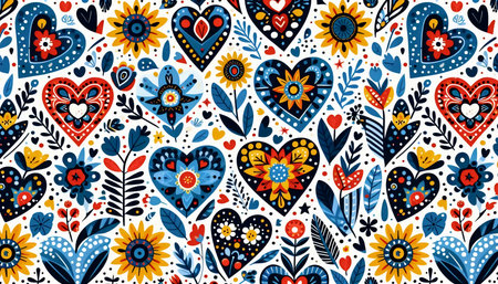 A vibrant folk art hearts seamless pattern, Ai generated image