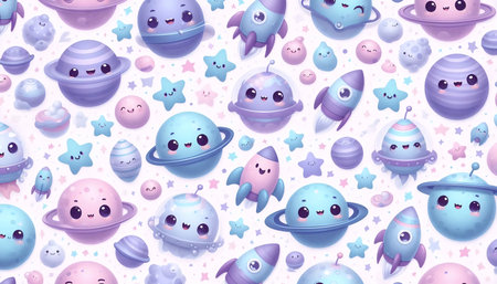 A kawaii cute space seamless pattern, Ai generated image
