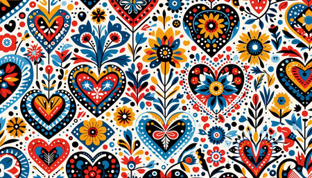A vibrant folk art hearts seamless pattern, Ai generated image