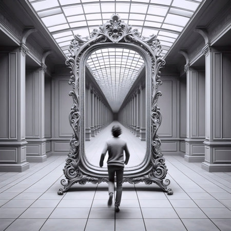 A mysterious mirror scene, Ai generated imageの写真素材