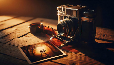 A vintage film camera with a single photo, Ai generated imageの写真素材